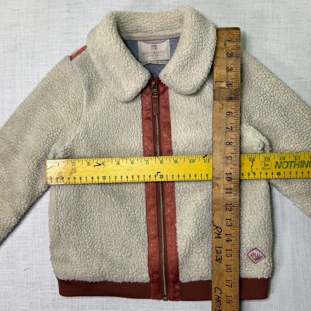 Scotch & Soda Girls Fleece Jacket Sz 8 /128 Cream Teddy Zip Up R'BELLE TAPE TRIM - Picture 11 of 11